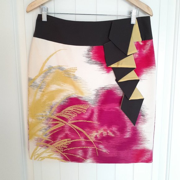 Floreat Anthropologie Scythed Lawns Ruffled Skirt Pink Yellow Size 8 - Picture 1 of 13